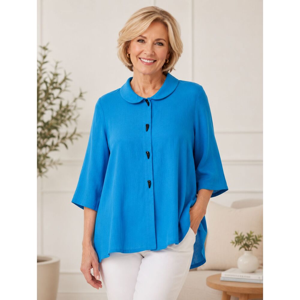 Fridaze Turquoise‎ Linen Top Shirt